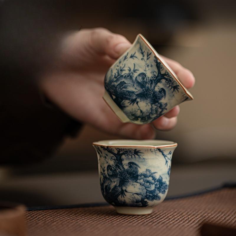 Birds Ru Klin Porcelain Teacup Chinese Kung Fu Gongfu Master Cups Ceramic Tea Bowls Tea Ceremony Teaware Set Household Drinkware