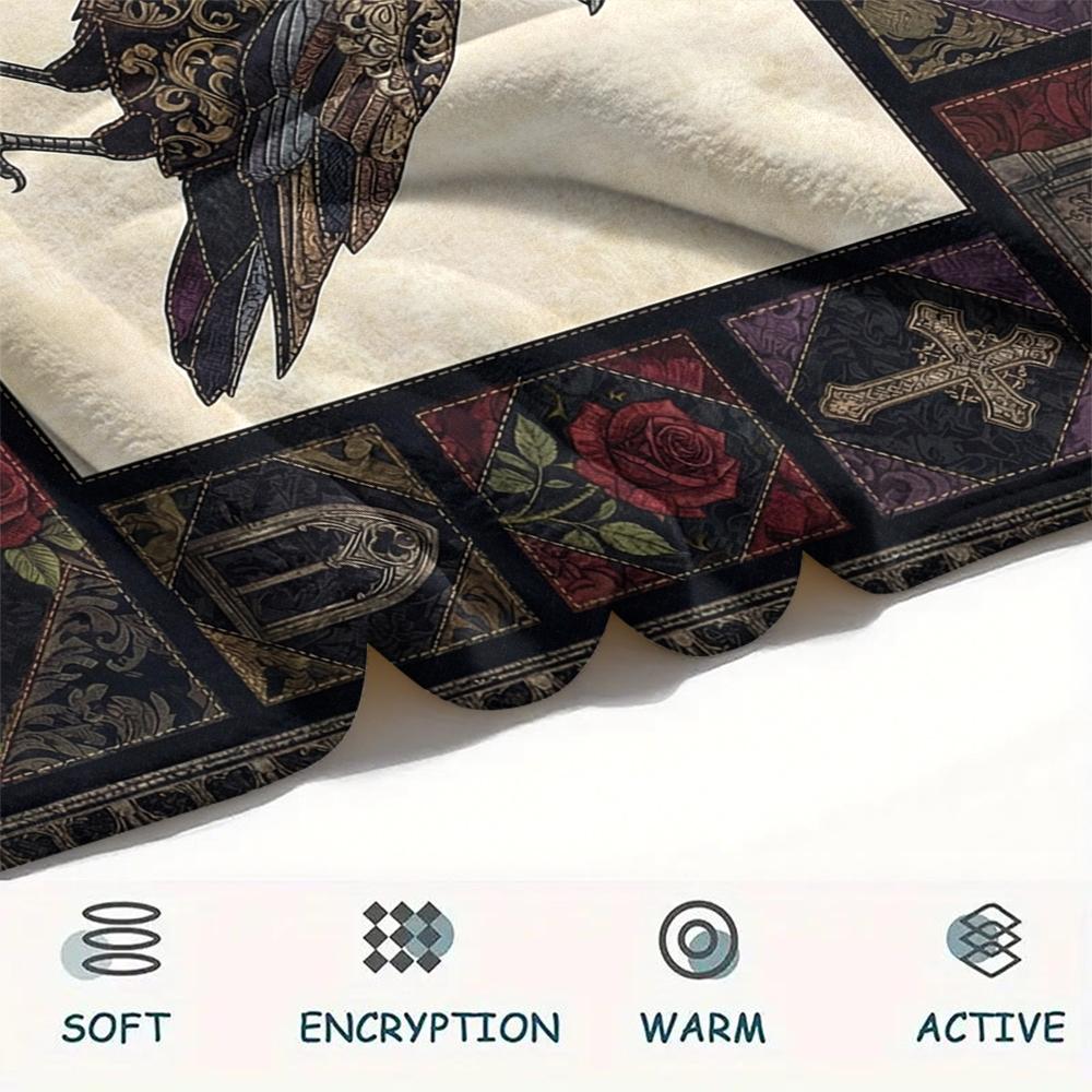 Flaneldecke mit Krähenmuster, Hohe Qualität, Bequem für alle Jahreszeiten, Heimdekoration, Wärme und Komfort, Perfekt für Weihnachtsgeschenke49
