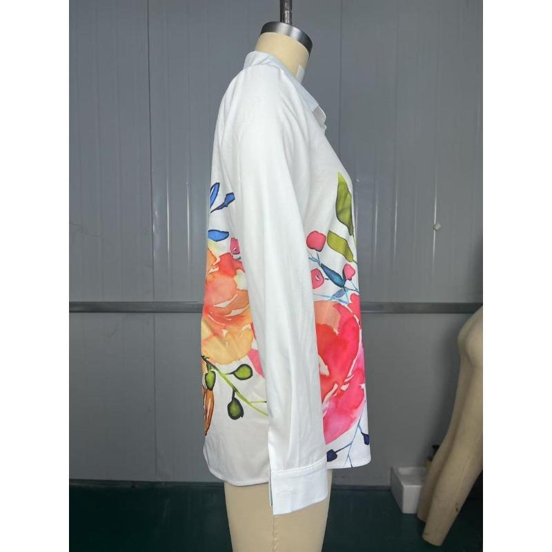 Tinte Floral Print Eleganter Cardigan Taschenhemd Top Lässig
