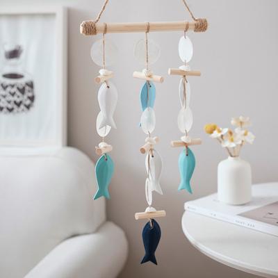 Yousheng Fish Skewer Shell Wind Chime Handcrafted Coastal Hanging Ornament Outdoor Beach Windchime for Patio Garden Porch Yard Window Decor