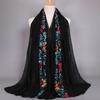 Autumn Fashion Embroider Viscose Scarf Women Plain Stitch Cotton Scarves Shawl Navy Blue Flower Sjaal Muslim Hijab Foulards