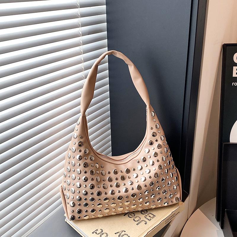 Borsa a Spalla da Donna con Texture di Alta Gamma, Tendenza alla Moda, Borsa Sottobraccio con Borchie, Stile Ragazza Dolce e Cool Piccante, Borsa da Pendolari di Grande Capacità
