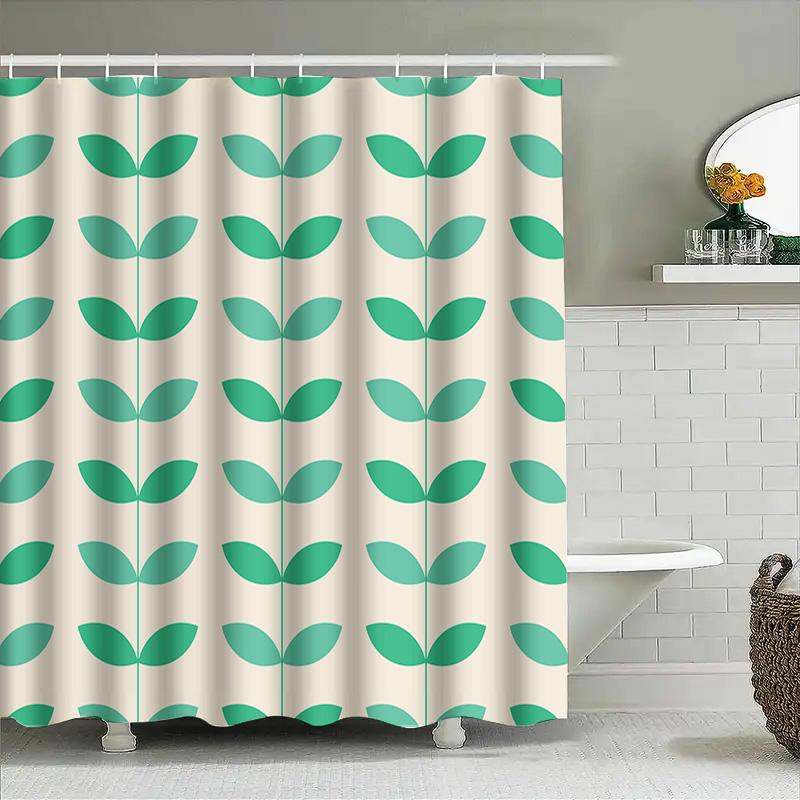 Green Leaf Pattern Shower Curtain Long Lasting Waterproof Fabric For Bathroom Decorations 180Cm X 180Cm