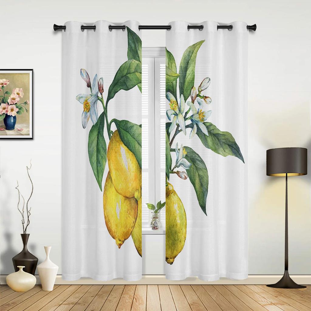 Cortinas de frutas limão amarelo branco para quarto sala de estar cortinas cozinha quarto infantil cortina de janela decoração moderna para casa