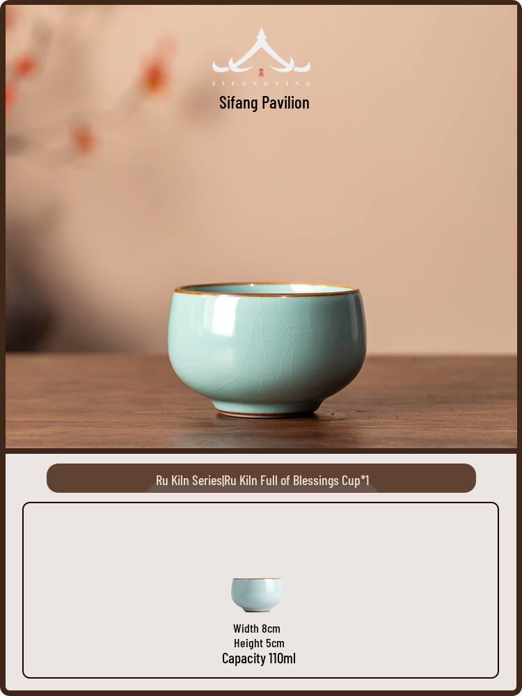 Ru Kiln Master Celadon Tea Cup: Handmade Retro Chinese Ceramic Cup in Gift Box