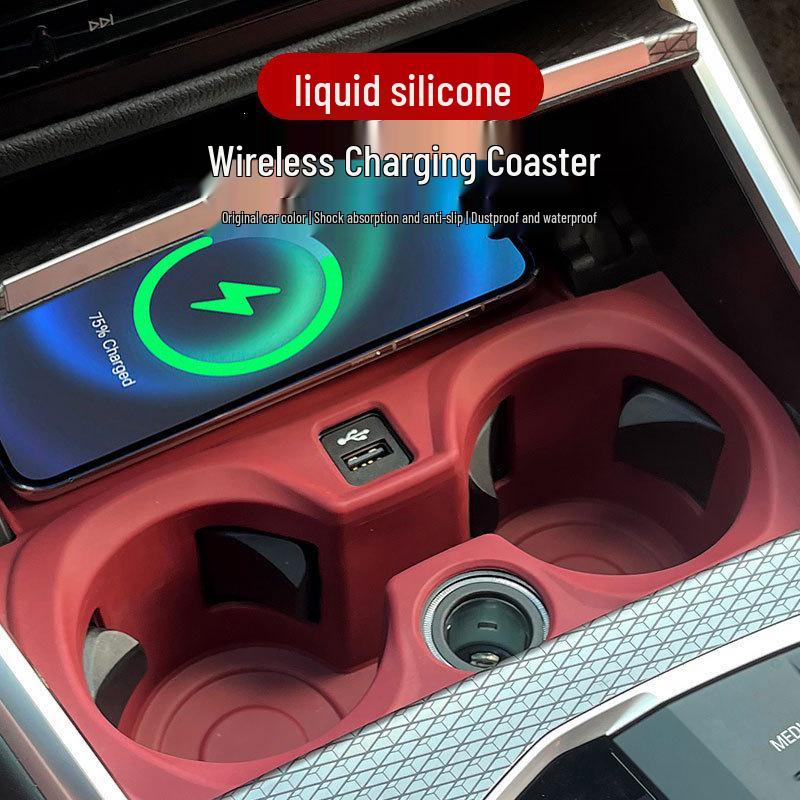 Wireless Charging Non-Slip Silicone Cup Holder Mat for BMW 3 & 5 Series (530li, 325li, 330li)