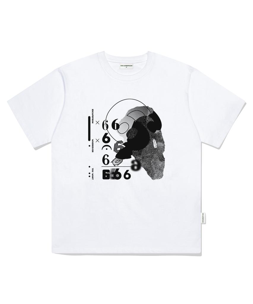 ESCAPEFROM 6-Stone Print Oversized Short Sleeve T-Shirt White