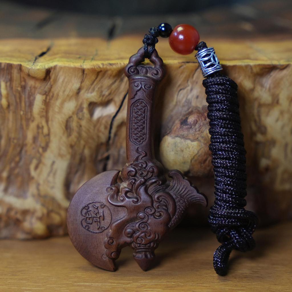 Thunderstruck Jujube Wood Axe Pendant Charm - Handmade Carved Accessory