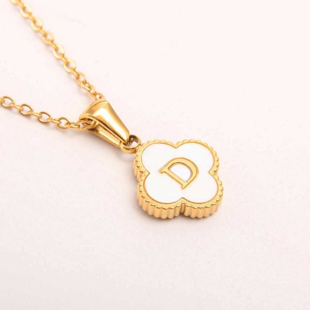 Gold-plated Letter Necklace for Elegant Women - Four-leaf Clover Letter Pendant Necklace