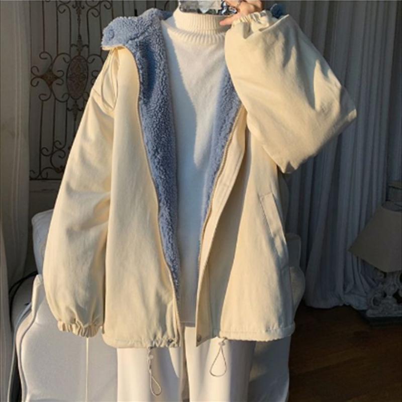 

Свободные зимние парки из овечьей шерсти и пуха, женские однотонные теплые куртки, утепленная корейская ветровка, хлопковое пальто, повседневное Chaquetas с длинными рукавами XXL бежевый