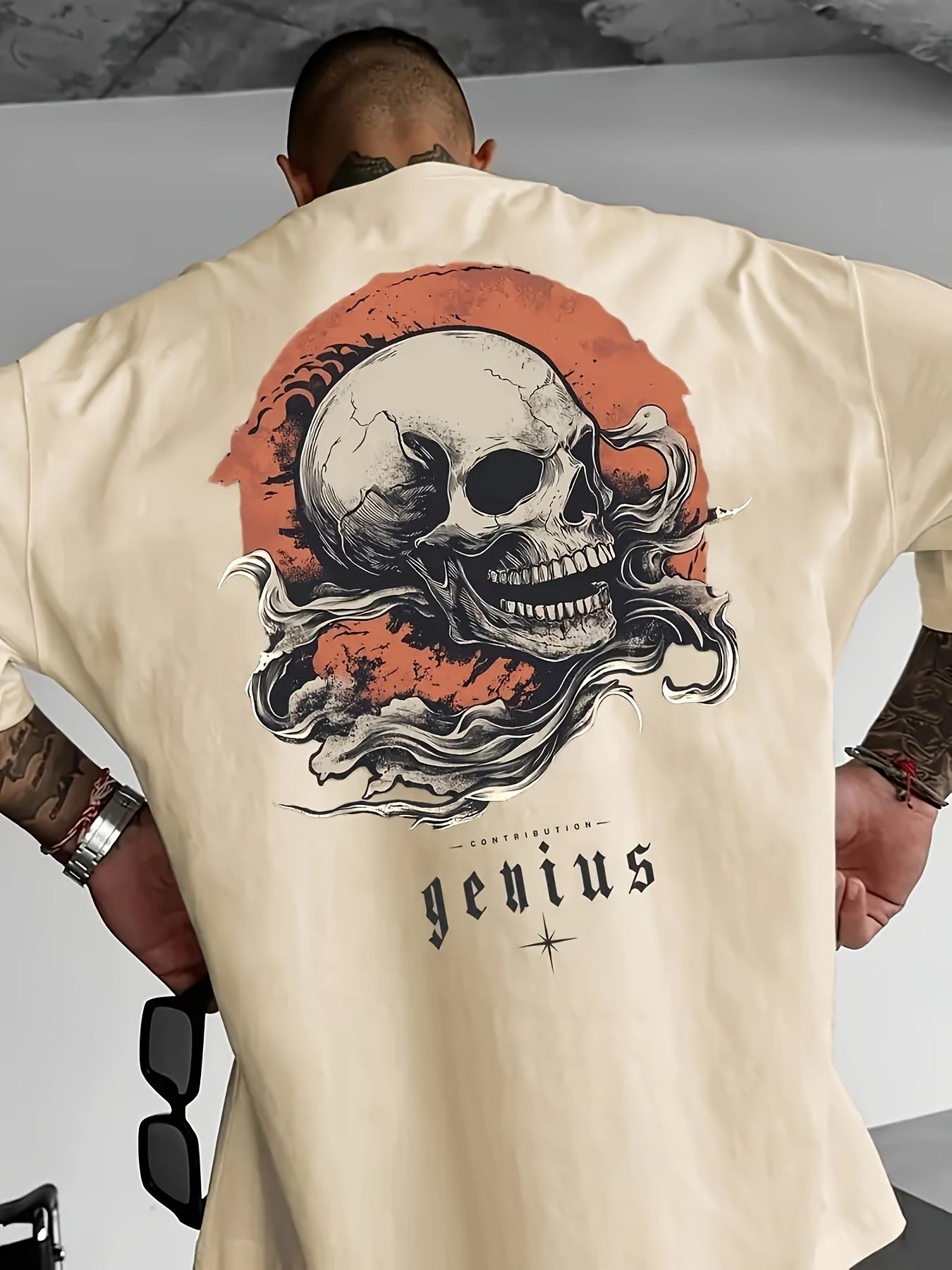 2026 Summer Mens Pink Skull and Letter Print TShirt Stylish and Casual Tee Streetwear Oversized Loose Casual Short Sleeve M