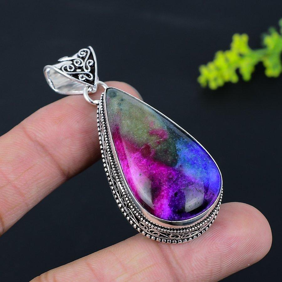 Natural Multi Labradorite Gemstone 925 Sterling Silver Pendant 2.36" F3d65