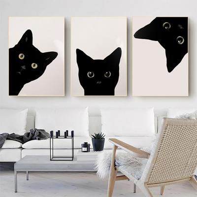 Modren Animal Poster Black Cat Adorable Cat Canvas Painting Wall Art Decor Picture for Living Room Home Decor Wall Decoration