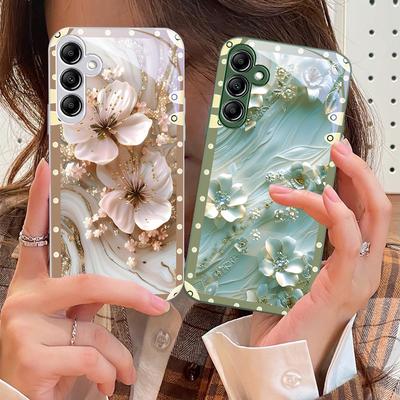 Funda Rosa con Flores para Samsung Galaxy A14 4G 20 30 52 20S 21S 22 A32 33 34 42 50 51 53 54 70 71 72 73 5G Funda de Cristal para Teléfono
