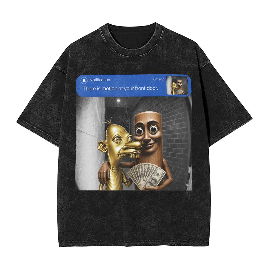 There Is Motion At Your Front Door Tung Tung Tung John Pork Men T Shirts Washed Vintage Tee Shirt Short Sleeve Crewneck Tshirt