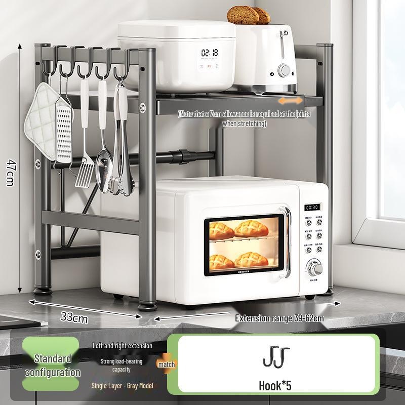 Adjustable Pull-out Microwave Oven Rack – Multi-functional Stainless Steel Shelf for Kitchen Countertop Cookware Storage