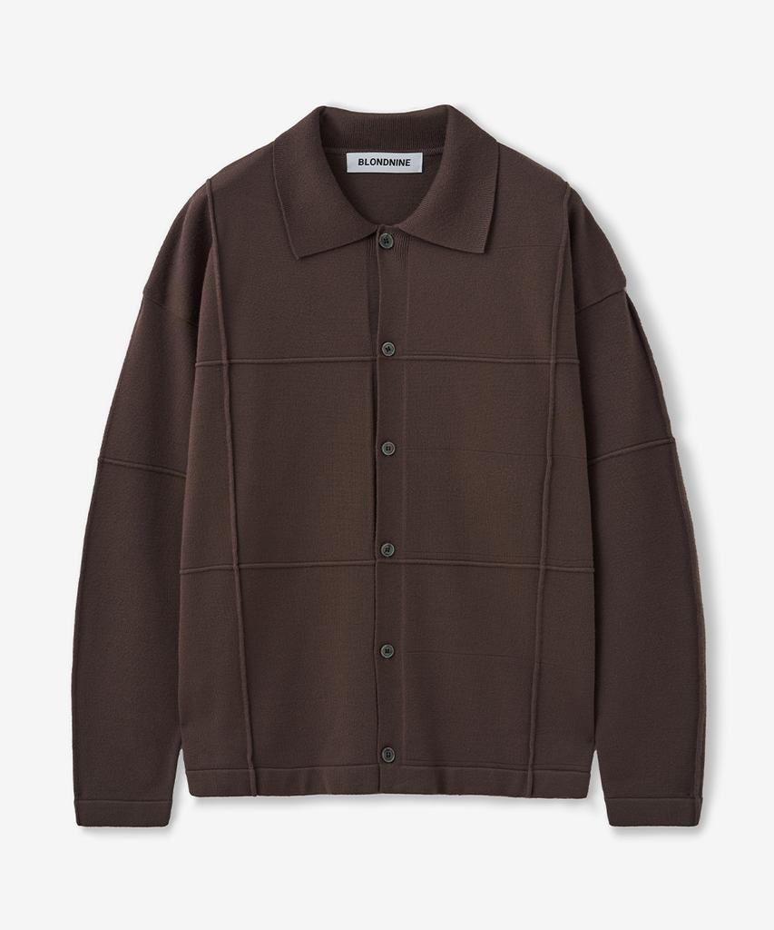 BLOND9 Soft Pointed Tuck Collar Knit Shirt_Brown