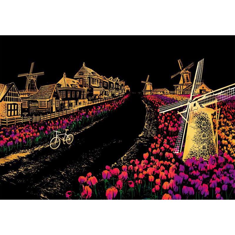 Pittura a Graffio Vista Notturna della Città di Yuelu - Serie Mondo Colorato, Regalo di Compleanno Creativo
