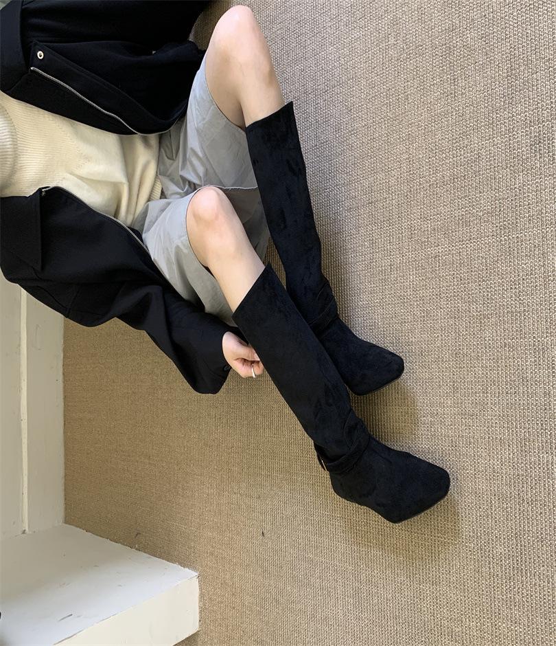 

Titing Autumn Mocha! Spice Girls Suede Pointed Button Pile Boots Women s Autumn Korean Edition Skinny Thick Heel Boots 35