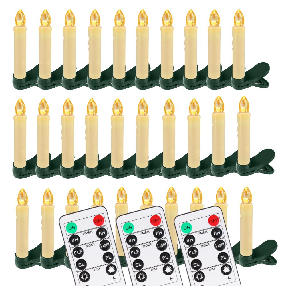 10/20/30Pc LED Flameless Flickering 12CM Taper Clip-On Candles Drip Timer Remote Control Cordless Christmas Tree Holiday Decor