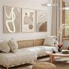 3pcs Frameless Modern Beige and Brown Geometric Canvas Prints,Abstract Line Art Posters,Retro Minimalist Wall Decor,Bohemian
