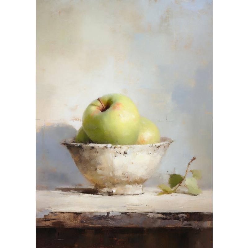 Apple Lemon Tree Still Life Canvas Painting Poster Vintage Fruit Print, Neutral Botanical Antique Kitchen Wall Art  Home Decor