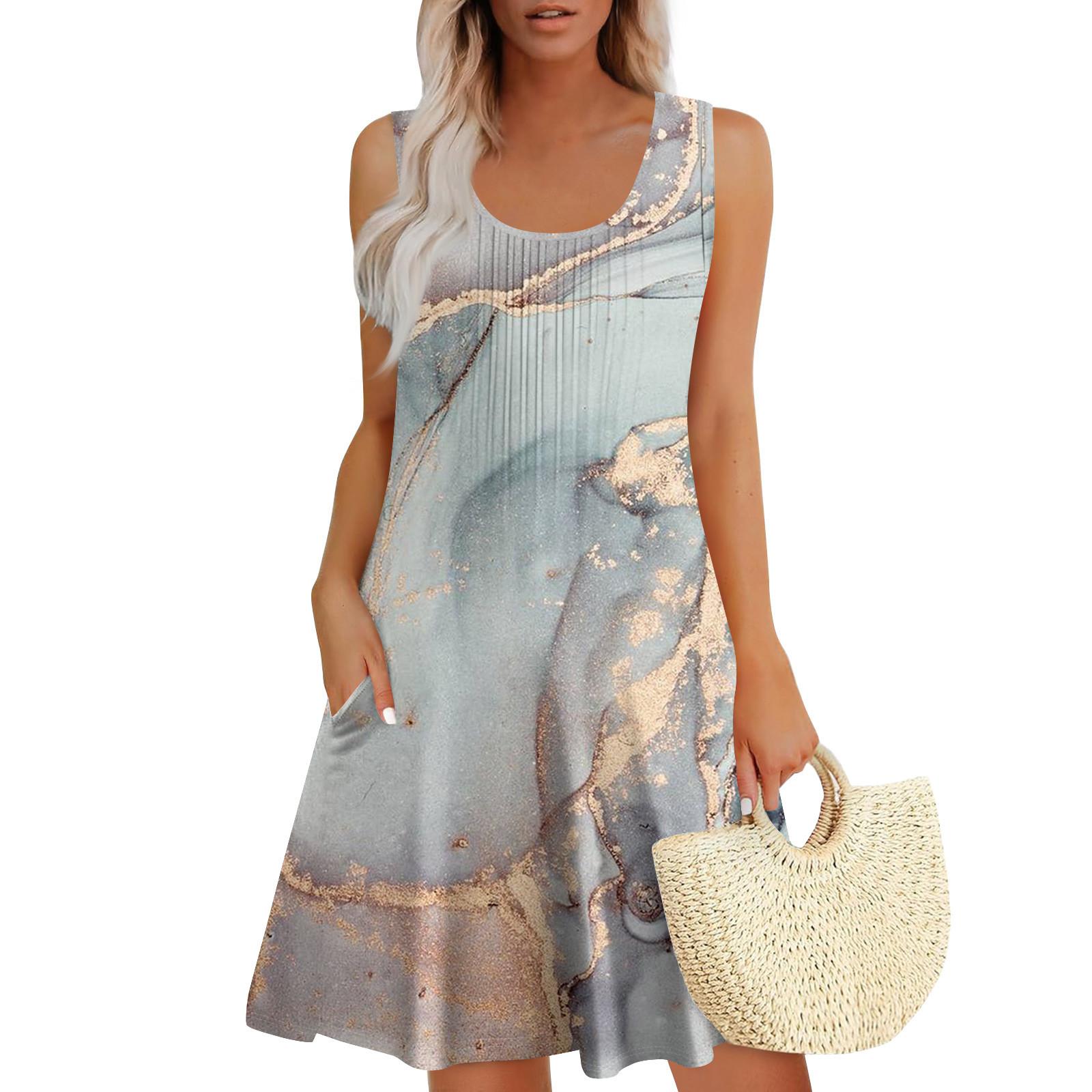 

Женские летние платья Свободные сарафаны без рукавов Платье с карманами S