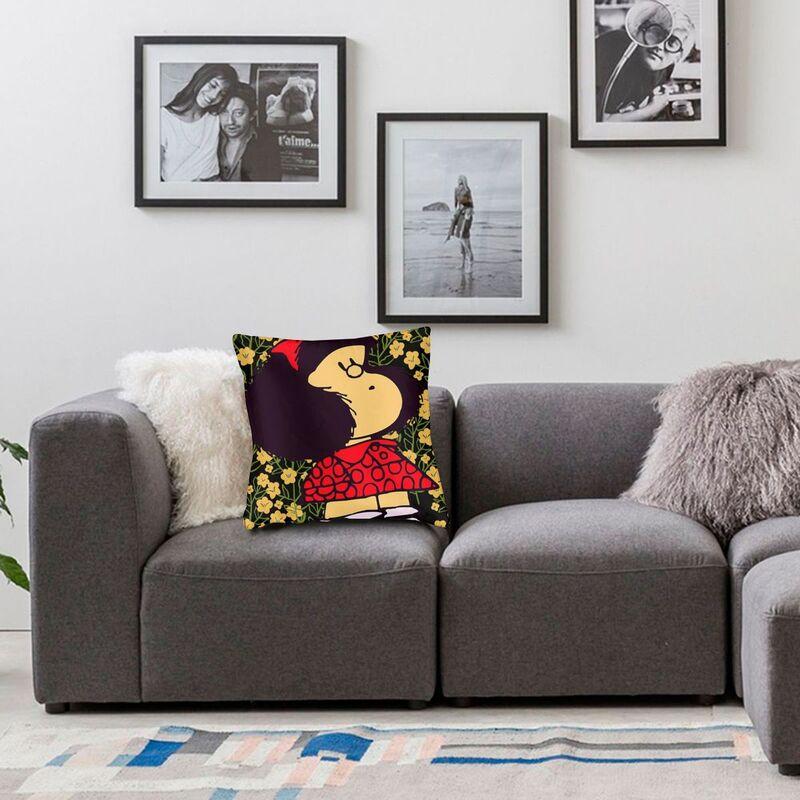 Mafalda And Flowers Square Pillow Case Home Decorative Cushion Cover Throw Pillow For Living Room Double-Sided Printing