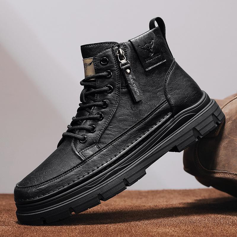 Autumn new solid color leather waterproof platform casual shoes outdoor non-slip and wear-resistant shoes 39