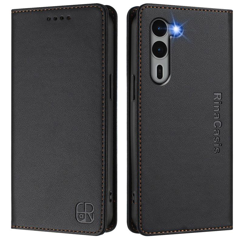 

Роскошный кожаный чехол для Fujitsu Arrows We2 Plus/F-51E/Arrows We2/F-52E RFID-блокировка слотов для карт Магнитная подставка для притяжения Ударопрочный откидной чехол Fujitsu Arrows We2 Plus чёрный