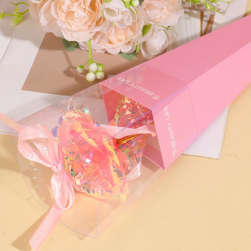 24K Gold Foil Rose with Colored Gold Flower in Firework Box - Ideal Gift for Qixi Festival or Teacher s Day.