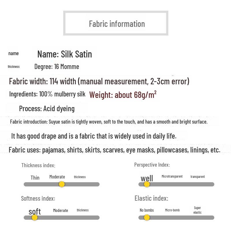 Huahong 16mm Maulbeerseide Crêpe Satin Stoff, Mehrfarbig, 114cm Breite