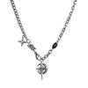 Men's Niche Design Titanium Steel Starburst Necklace with Black Gemstone