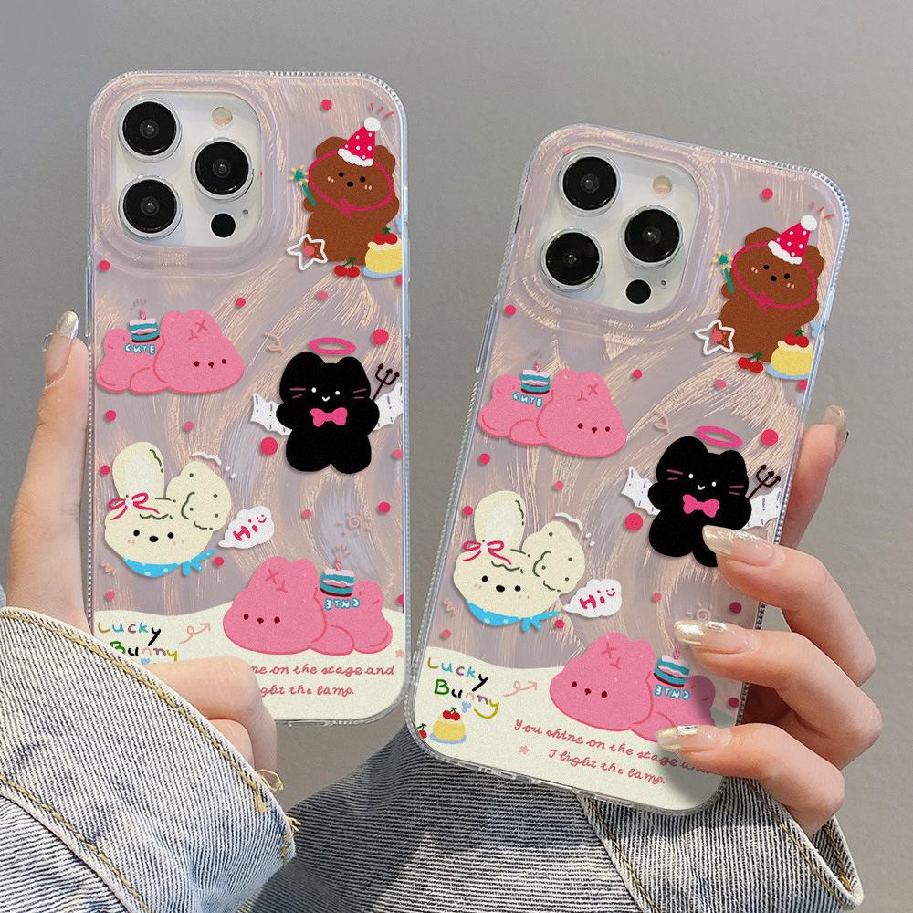 Applicable to iPhone17promax sweet small animal IMD laser mobile phone case Apple 14/15 large hole 13 anti-drop