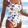 European and American 3D Digital Printing Summer Kitten Pattern Sexy Bikini One-piece Women's Swimsuit