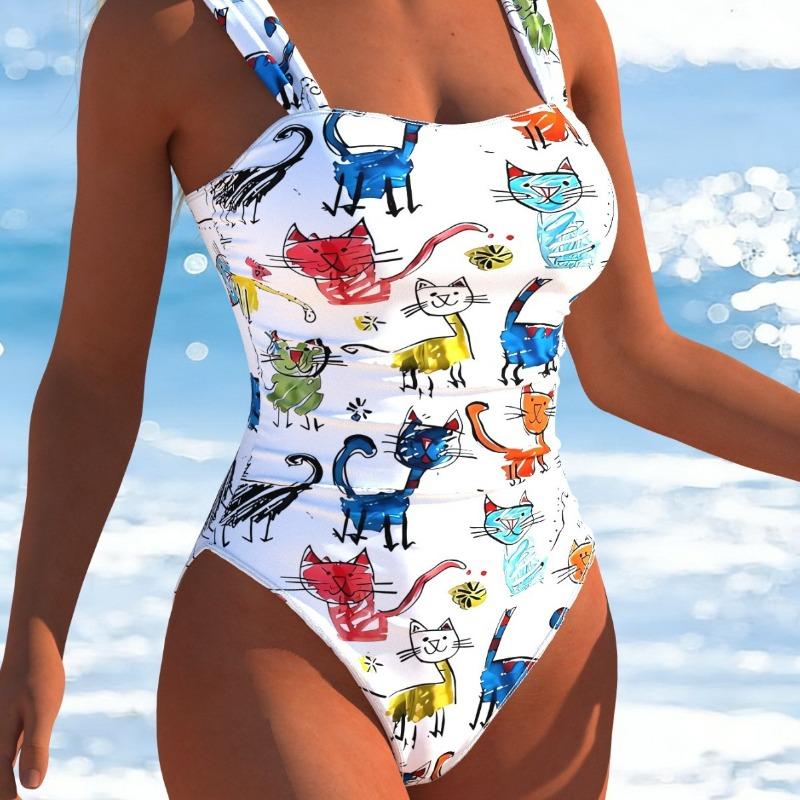 European and American 3D Digital Printing Summer Kitten Pattern Sexy Bikini One-piece Women's Swimsuit