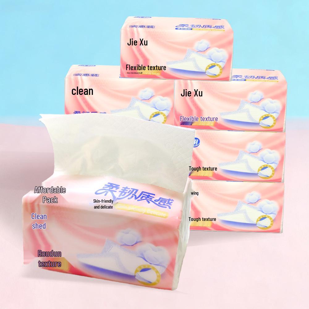 Jie Xu 6-Pack Facial Tissues, Four-Sided Embossed, Five-Layer, 380 Sheets