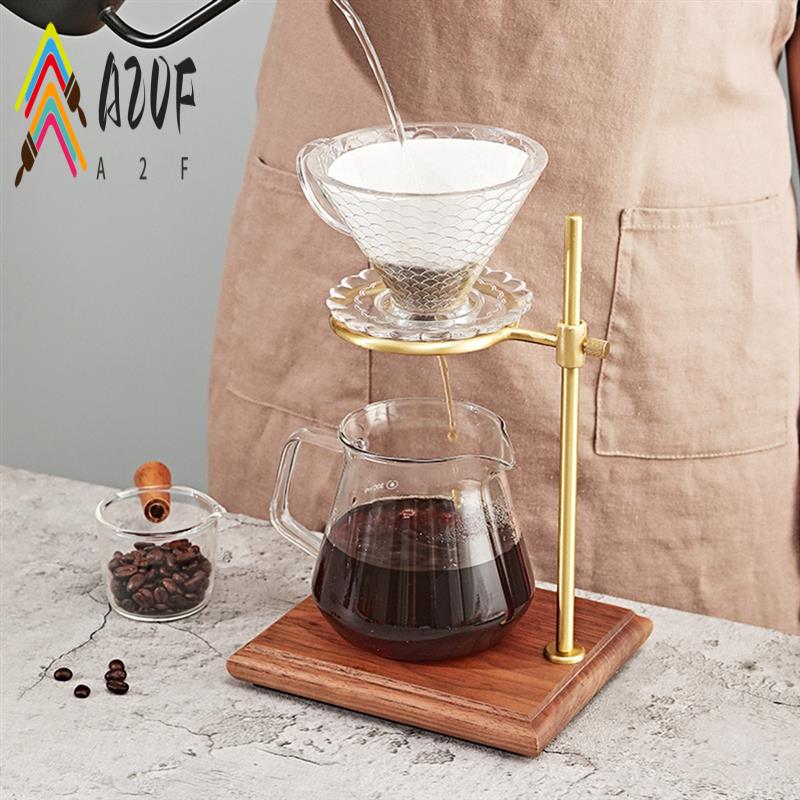 A20F-Pour Over Coffee Maker Stand With Wood Base Adjustable Height Rack Dripper Filter Holder For Manual Brewing Wood