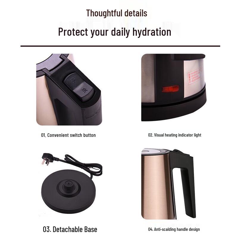 Grelide 1.2L 304 Stainless Steel Electric Kettle CN plug (adapter included)