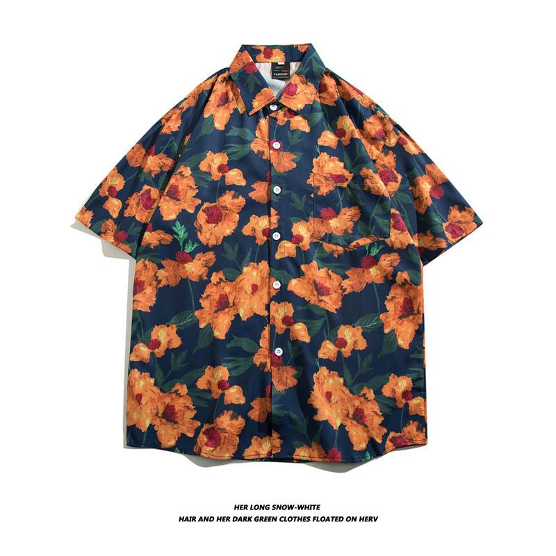 Summer Mens Hawaiian Casual  Shirts Short Sleeve Button Fashion Print Beach Floral  Vintage Tops