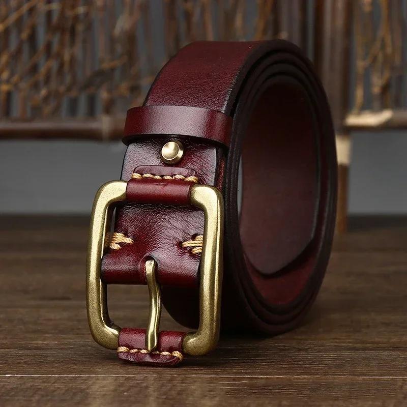 3.8CM Reines Rindsleder Hochwertige Echtes Ledergürtel für Herren Markenriemen Männliche Messingschnalle Ausgefallen Vintage Jeans Cowboy Cintos