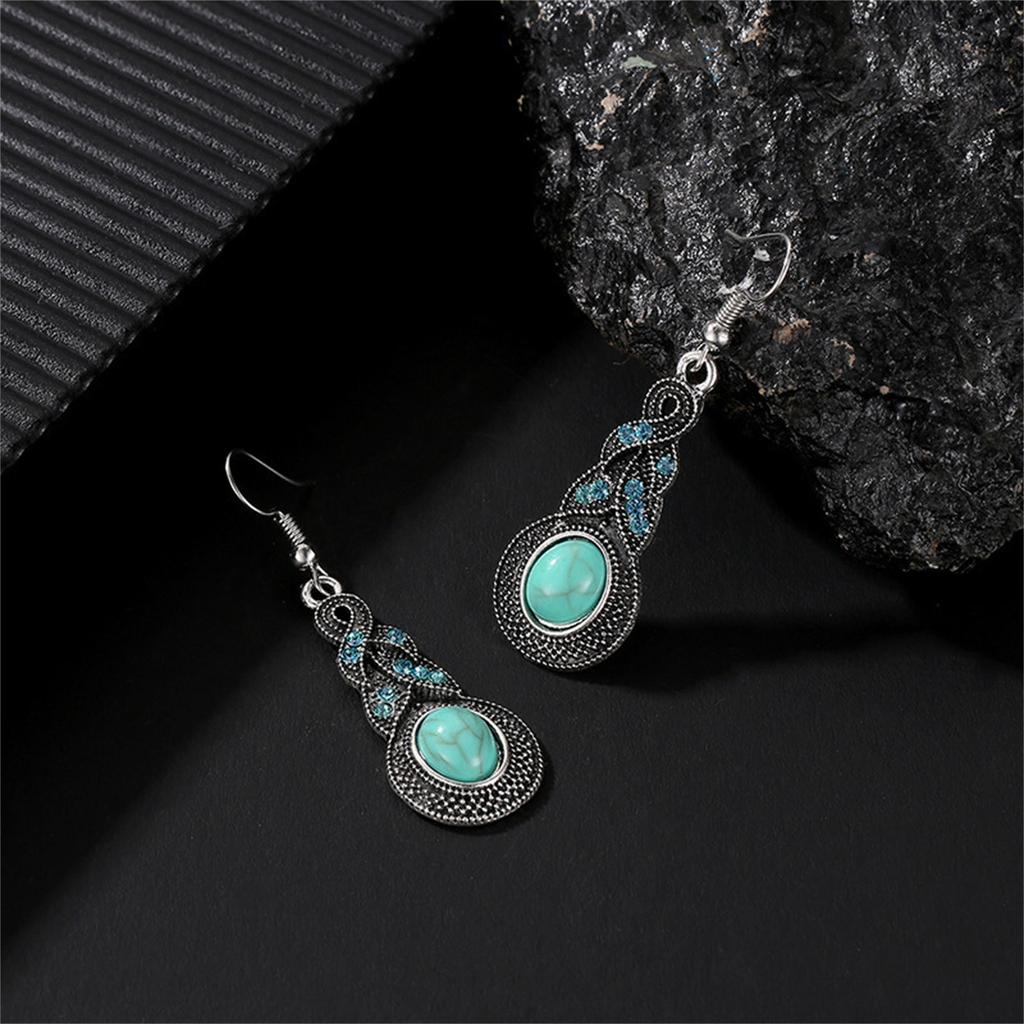 Women Water Drops Green Turquoise Chunky Pendant Necklace Earrings Set