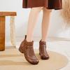 Johnature Hollow-out Genuine Leather Short Boots Retro Thick Heel Breathable Soft Soled Women's Shoes