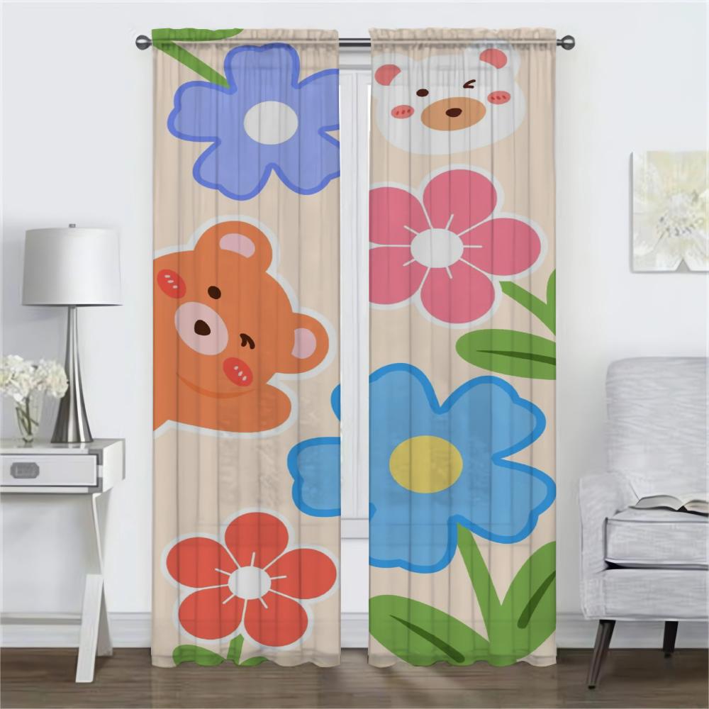 Kawaii Flower Kitchen Curtains 2 Pieces Blackout Curtain for Room 2 Panel Tulle for Bedroom Partition Shades Living Elegant Home