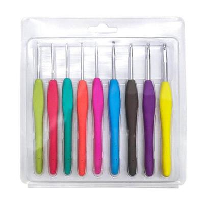 9 Pcs Colorful Soft Plastic Handle Alumina Crochet Hooks Knitting Needles Set 2-6mm Crochet for Weave Sewing Needles Tool