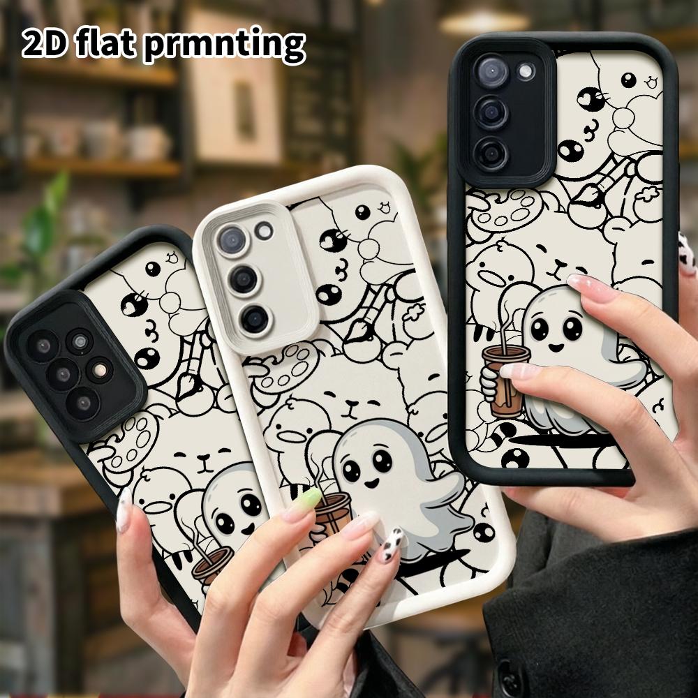 Phone case: 2D flat, suitable for Samsung Galaxy A34 A35 M05 M06 S20 S22 S21 FE Plus 5G protective case, white little ghost, perfect Christmas and Hal