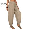 Damen Freizeithose, elastische, hohe Taille, einfarbig, Haremshose mit Taschen, lockere Passform, atmungsaktiv, lange Hose für den Alltag