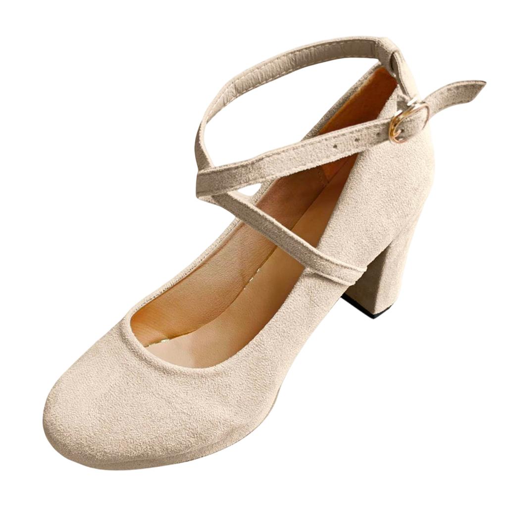 Tacchi alti da donna con cinturino, tacchi alti a punta, tacchi alti alla moda, tacchi medi, tacchi chunky