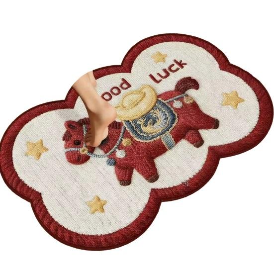 Floor Mat Cartoon Horse Design Anti-Slip Water Absorbent Festive Home Mat Bathroom Kitchen Home Decor