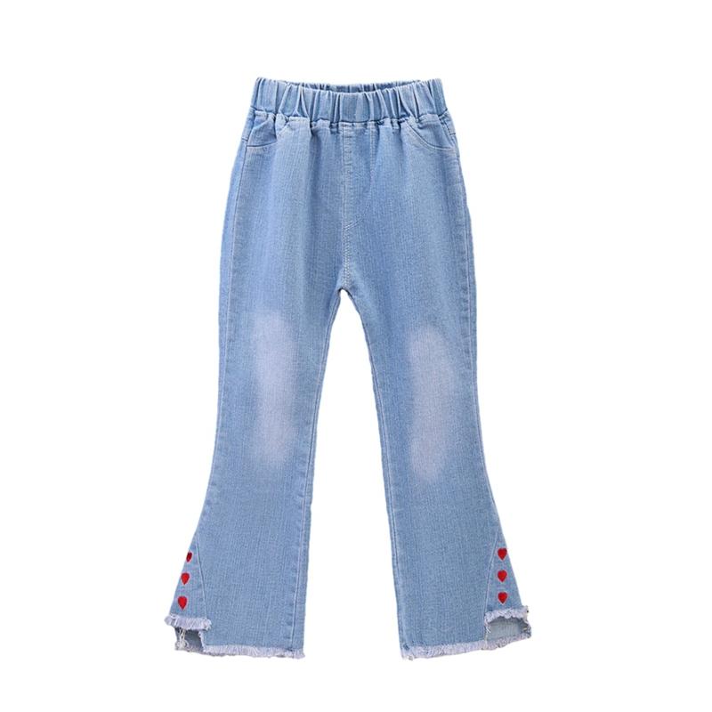 2-13 Years Kids Girls Blue Jeans Elastic Waist Flare Pants